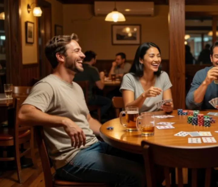 Group enjoying offline poker in the card room at ADSIGHT LTD.