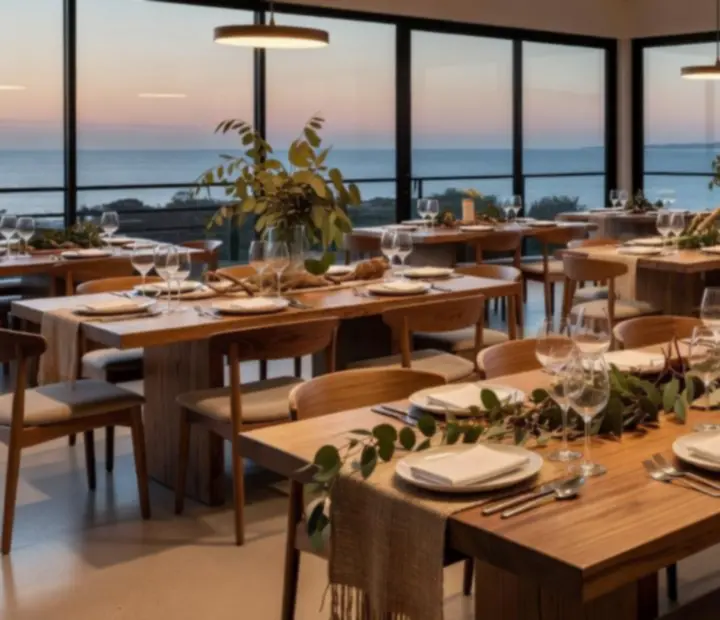 Coastal-inspired event room at ADSIGHT LTD set for dinner and card evenings