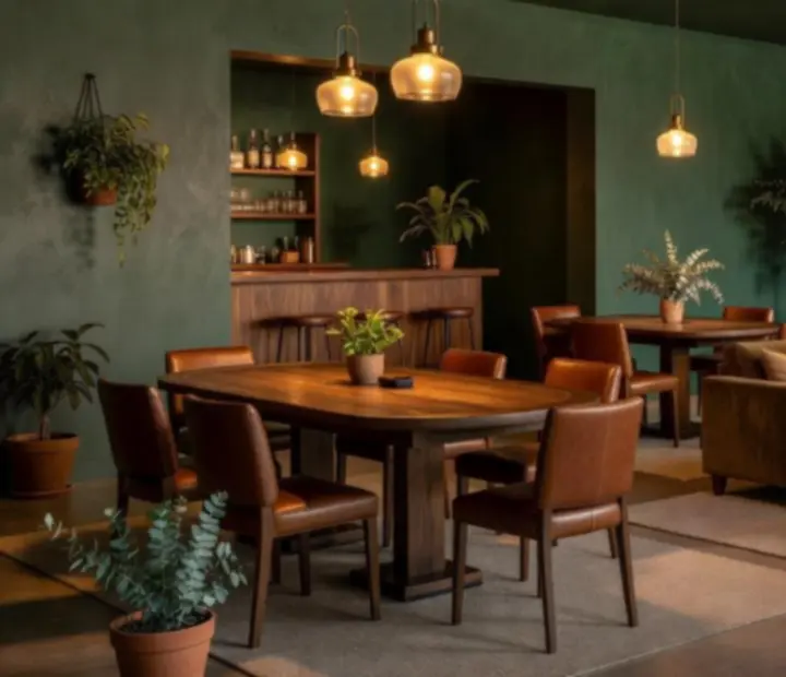 Warm evening poker lounge at ADSIGHT LTD with timber poker tables and lounge seating.